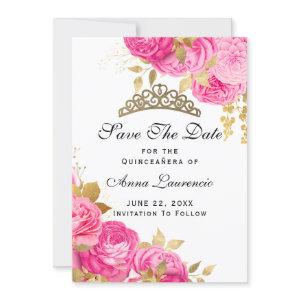 Elegant Hot Pink Floral Quinceanera Save The Date