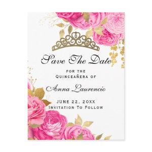Elegant Hot Pink Floral Quinceanera Save The Date Postcard