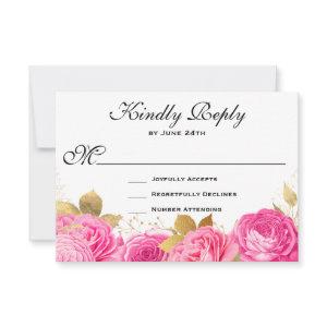Elegant Hot Pink Floral Roses RSVP Card