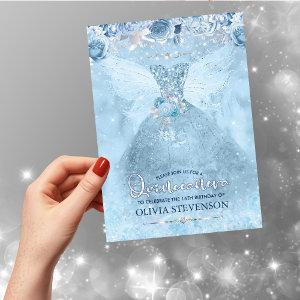 Elegant ice blue glitter floral gown Quinceanera