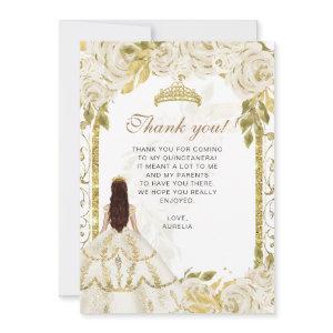 Elegant Ivory White Floral Photo Quinceañera Thank You Card