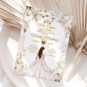 Elegant Ivory White Floral Spanish Girl Mis Quince