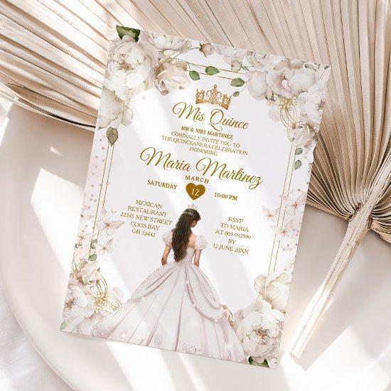 Elegant Ivory White Floral Spanish Girl Mis Quince