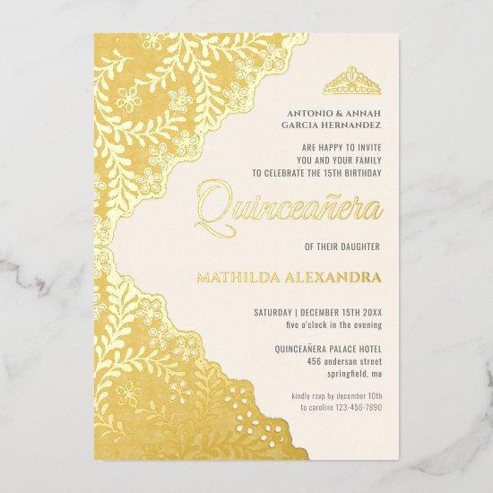 Elegant Lace Tiara Quinceanera Gold Foil