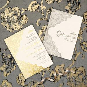 Elegant Lace Tiara Quinceanera Gold Foil