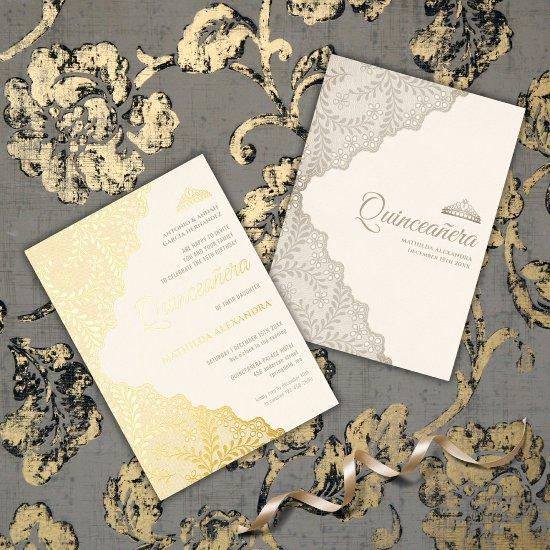 Elegant Lace Tiara Quinceanera Gold Foil