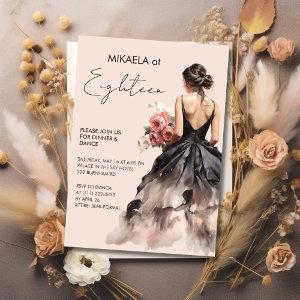 Elegant Lady In Black Gown 18th Birthday Party