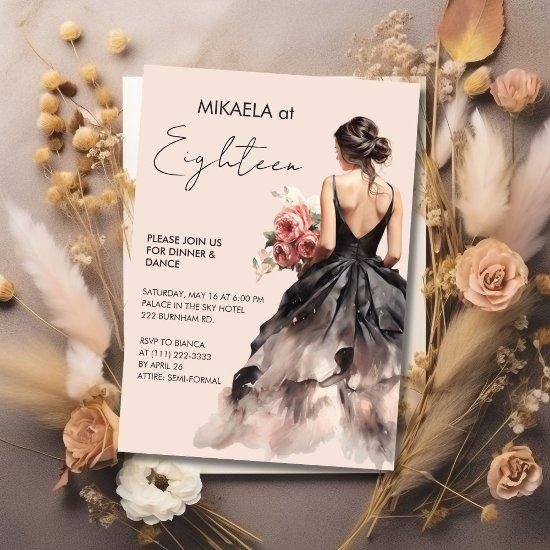 Elegant Lady In Black Gown 18th Birthday Party