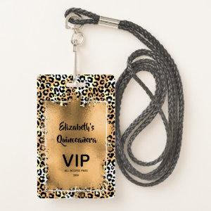 Elegant Leopard Quinceañera Invite VIP Pass Badge