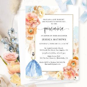 Elegant Light Blue Floral Princess Quinceañera