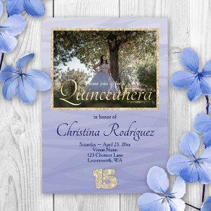 Elegant Light Blue, Gold Glitter 15 Quinceanera Foil