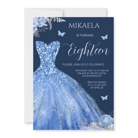 Elegant Light Blue Gown Floral 18th Birthday