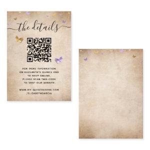 Elegant Light Purple Gold Butterfly RSVP QR Code Enclosure Card