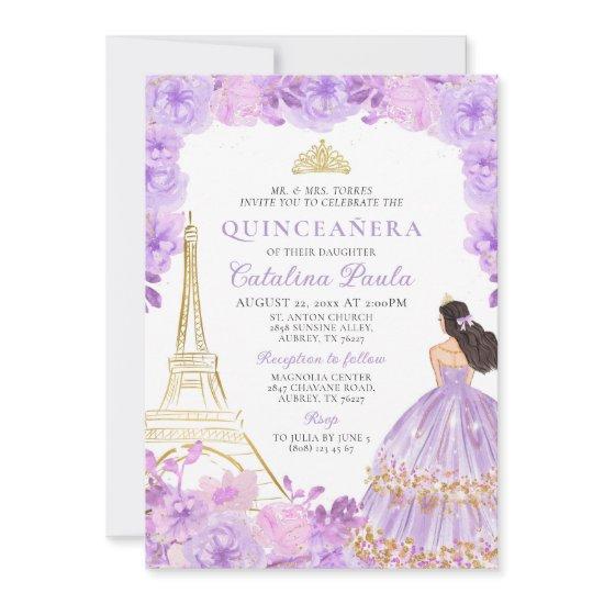Elegant Light Purple Gold Tiara Paris Quinceañera