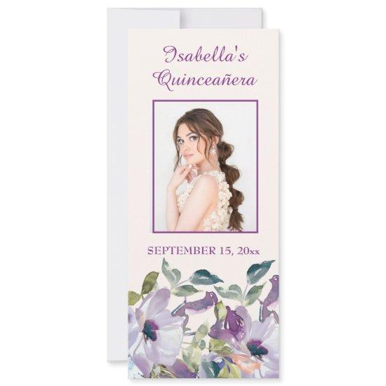 Elegant Lilac Blue Floral Quinceañera Bookmark