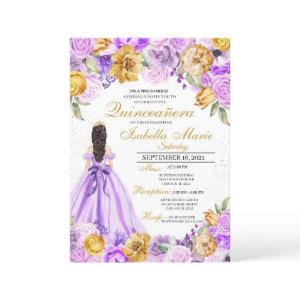 Elegant Lilac & Gold Floral Quinceanera Birthday