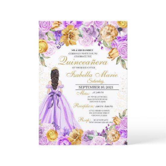 Elegant Lilac & Gold Floral Quinceanera Birthday