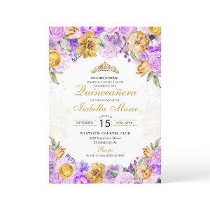Elegant Lilac & Gold Floral Quinceanera Birthday