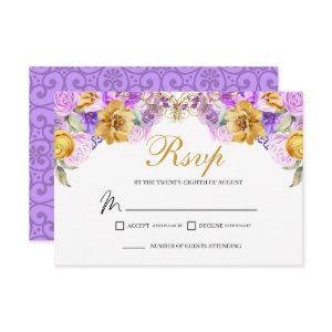Elegant Lilac & Gold Floral RSVP Enclosure Card