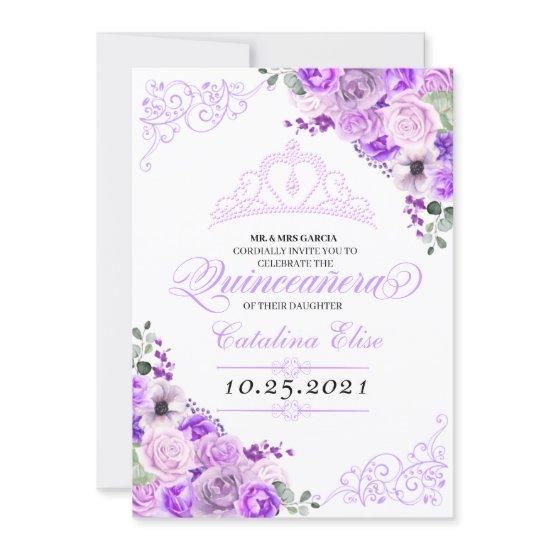 Elegant Lilac Purple Floral Quinceanera Birthday