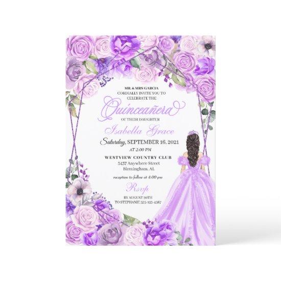 Elegant Lilac Purple Floral Quinceanera
