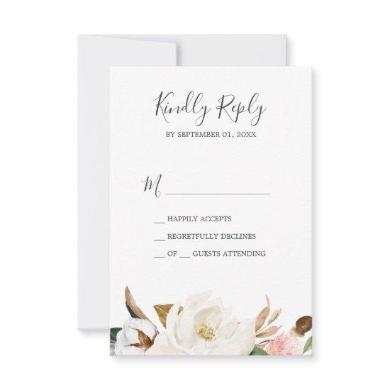 Elegant Magnolia | White & Blush Simple RSVP Card