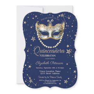 Elegant Masque Stars Navy Blue Quinceanera