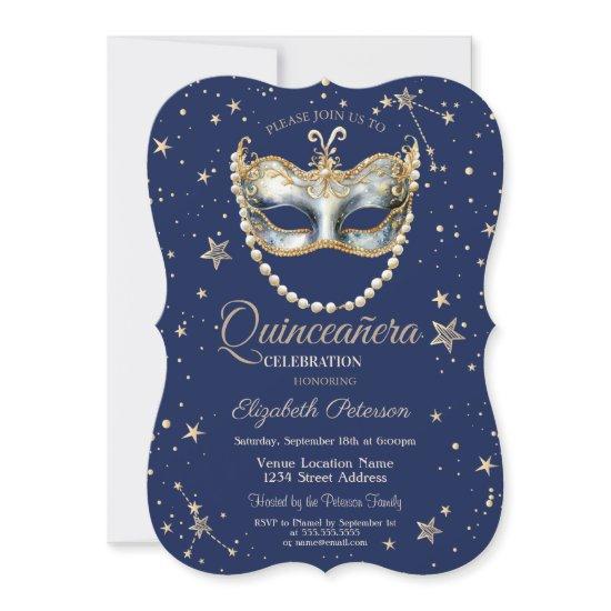 Elegant Masque Stars Navy Blue Quinceanera