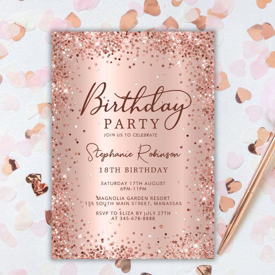 Elegant Metal Rose Gold Glitter 18th Birthday