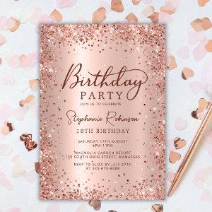 Elegant Metal Rose Gold Glitter 18th Birthday