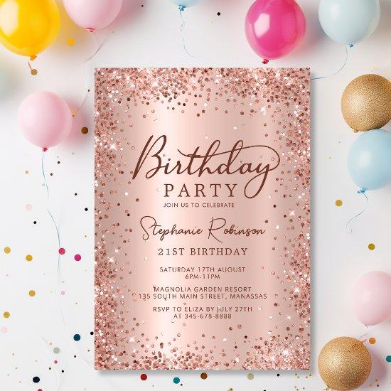 Elegant Metal Rose Gold Glitter 21st Birthday