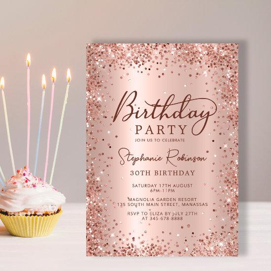 Elegant Metal Rose Gold Glitter 30th Birthday