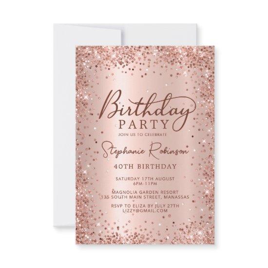 Elegant Metal Rose Gold Glitter 40th Birthday