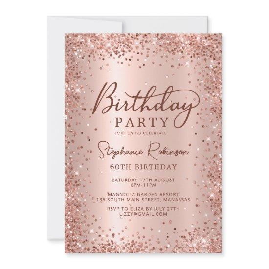 Elegant Metal Rose Gold Glitter 60th Birthday