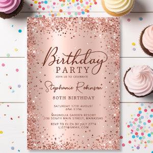Elegant Metal Rose Gold Glitter 80th Birthday
