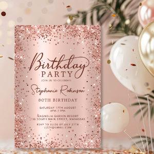 Elegant Metal Rose Gold Glitter 80th Birthday