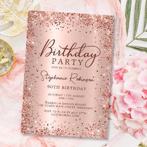 Elegant Metal Rose Gold Glitter 90th Birthday