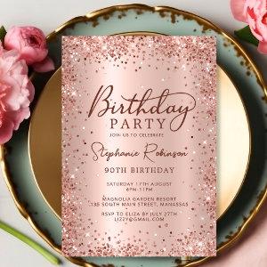 Elegant Metal Rose Gold Glitter 90th Birthday