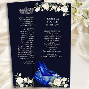 Elegant Midnight Blue Quinceanera Tiara and Roses Program