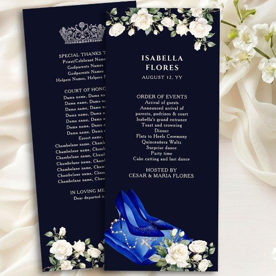 Elegant Midnight Blue Quinceanera Tiara and Roses Program