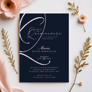 Elegant Minimal Navy & Pink Script Quinceañera