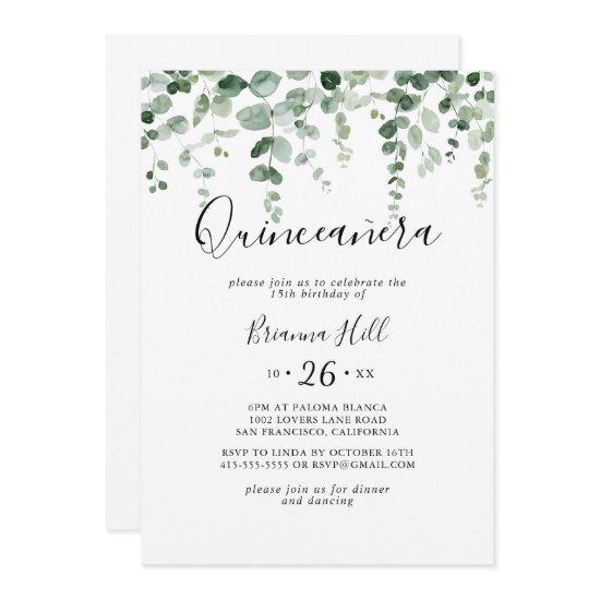 Elegant Minimalist Green Eucalyptus Quinceañera