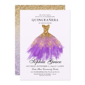 Elegant Mis Quince Purple Gold Glitter Quinceañera