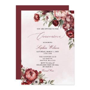 Elegant Modern Burgundy Blush Floral Quinceañera