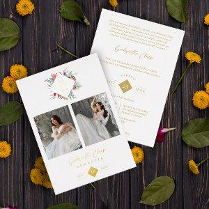 Elegant Modern Diamond Shape Mis XV años Floral  Foil