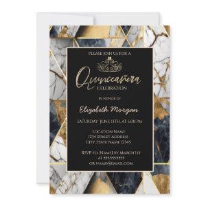 Elegant Modern Gold Tiara,Black Geometric Marble