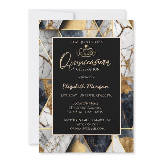 Elegant Modern Gold Tiara,Black Geometric Marble