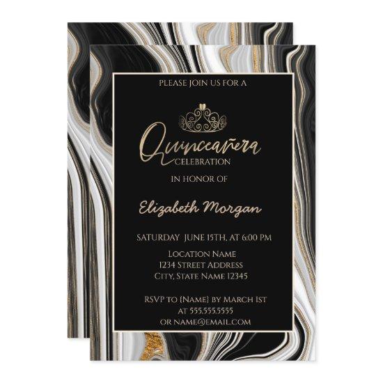 Elegant Modern Gold Tiara,Black Gold Marble