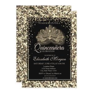 Elegant Modern Masque Gold Sequins Quinceanera