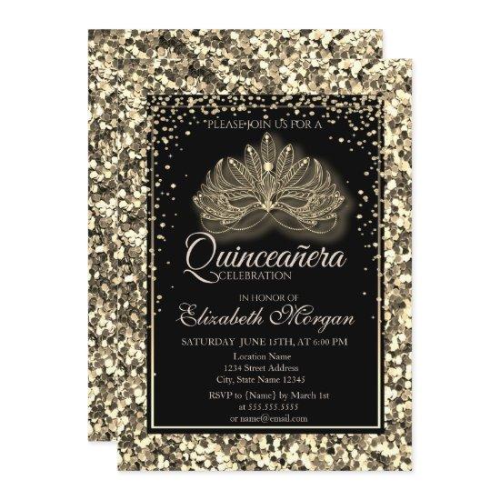Elegant Modern Masque Gold Sequins Quinceanera